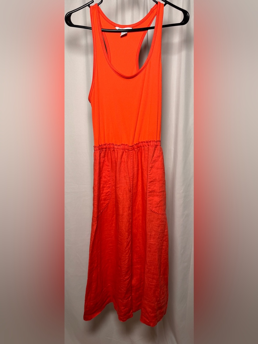 Athleta Baja Linen Midi Tank Dress Size Medium Coral Racerback Casual Pockets